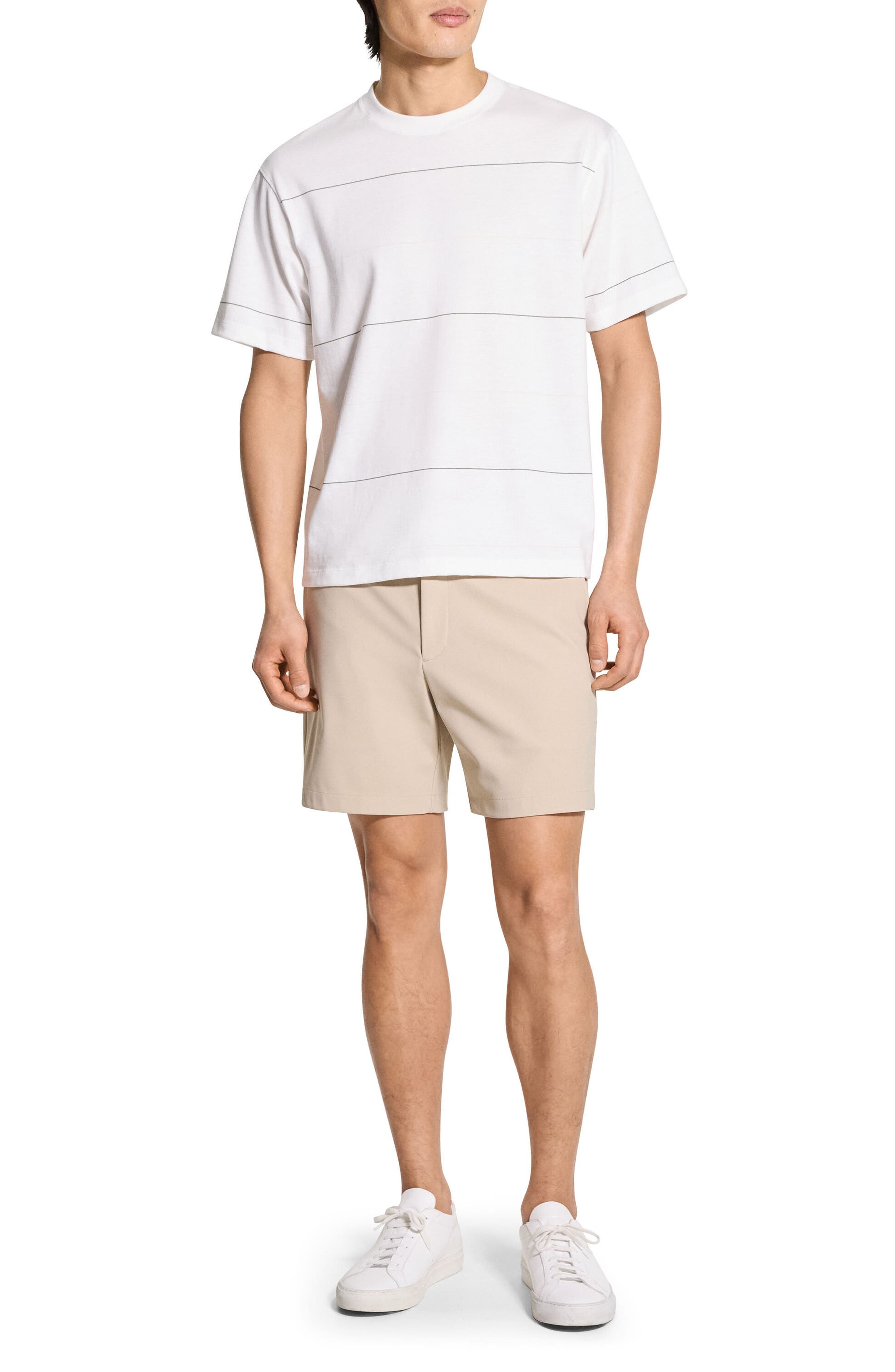Theory Stripe Relaxed Pima Cotton T-Shirt in White Multi at Nordstrom - 7
