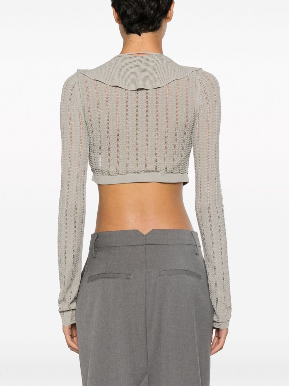lace-up crochet-knit top - 4
