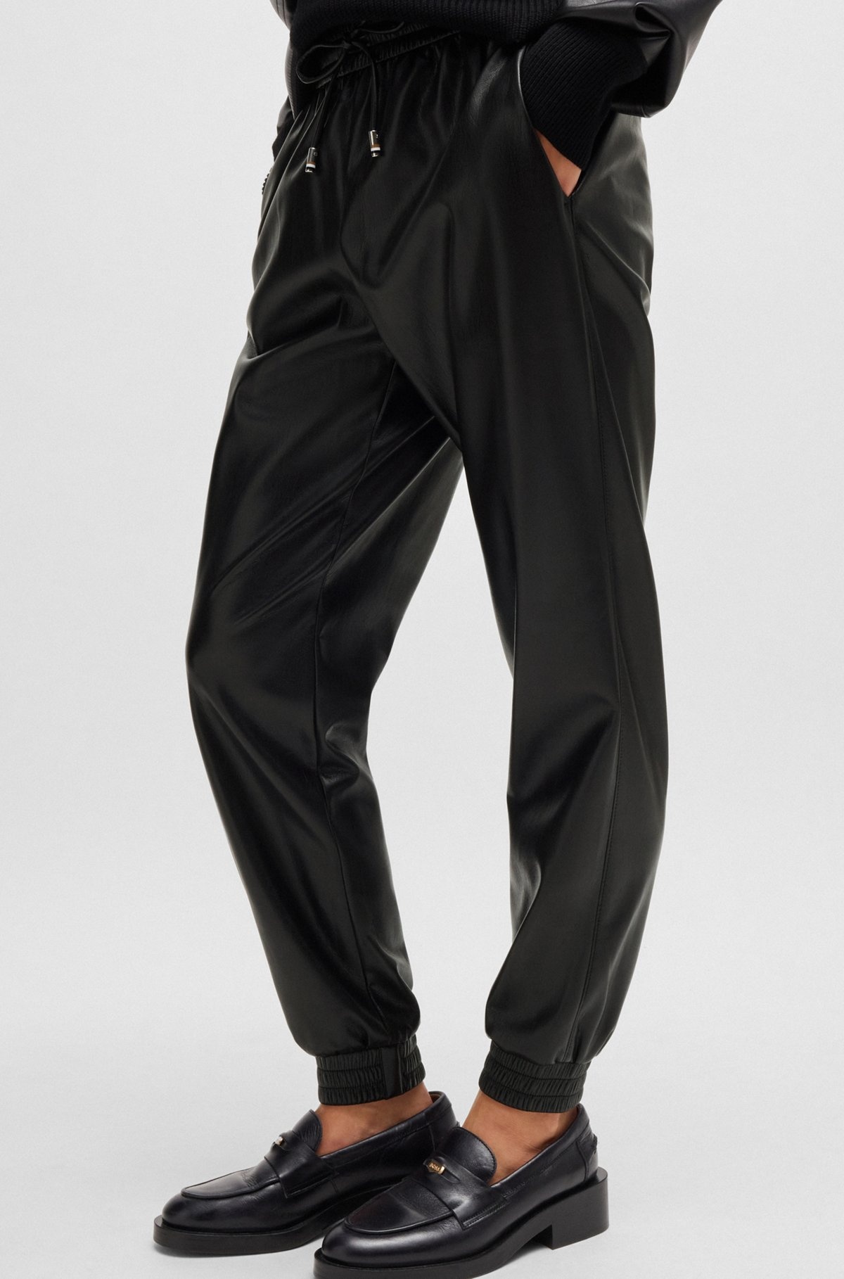 FAUX-LEATHER TROUSERS WITH DRAWCORD WAIST - 5