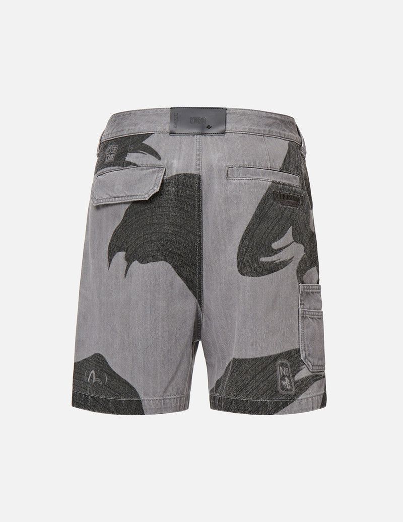 Brushstroke Effect Washed Denim Shorts 1