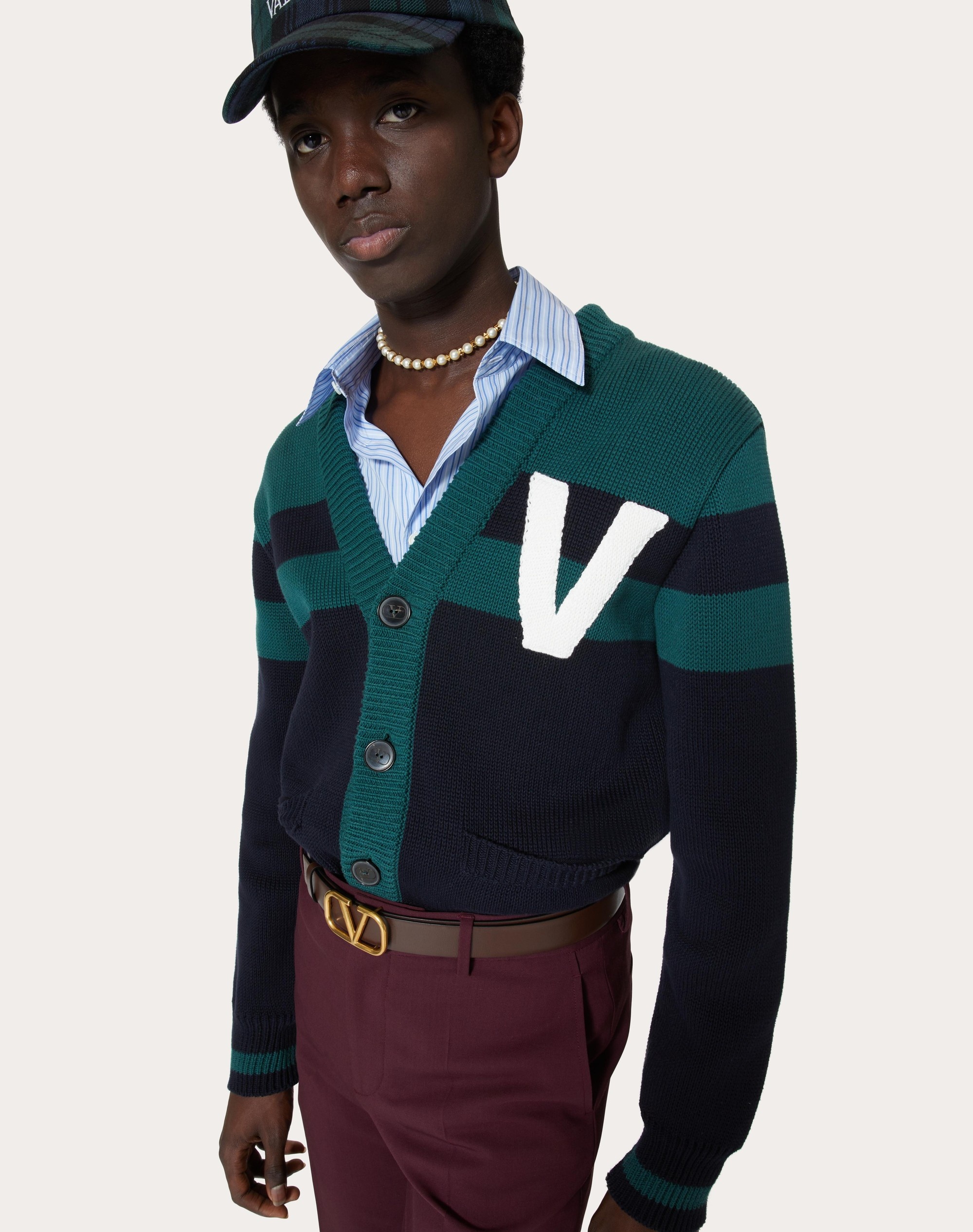 COTTON CARDIGAN WITH EMBROIDERED V LOGO PATCH - 5