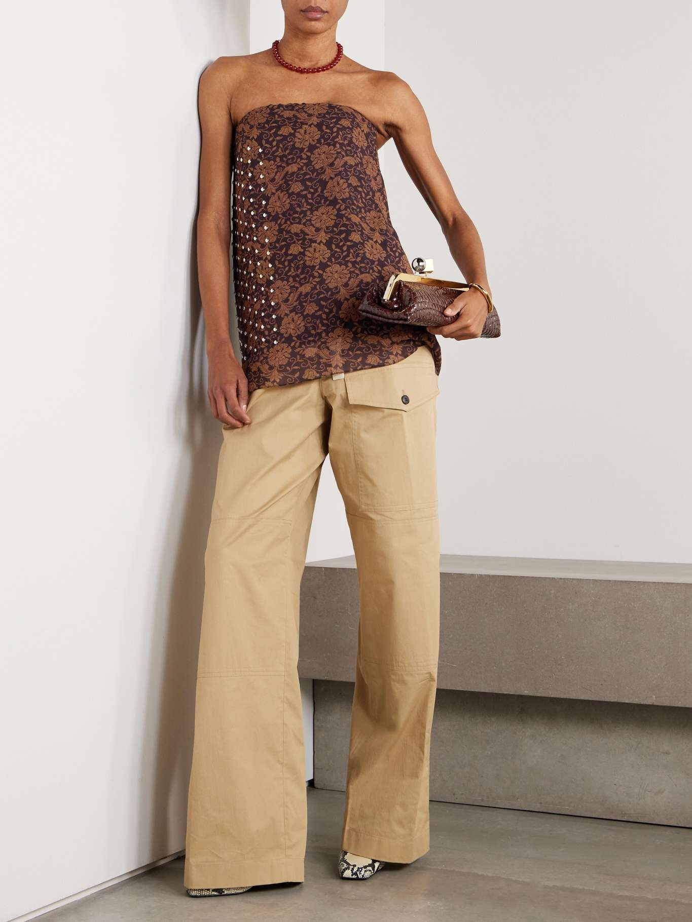 Embellished crepe bustier top Dark brown - 2