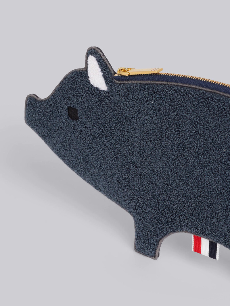 Thom Browne Navy Pebbled Calfskin Fluffy Pig Zip Card Holder outlook
