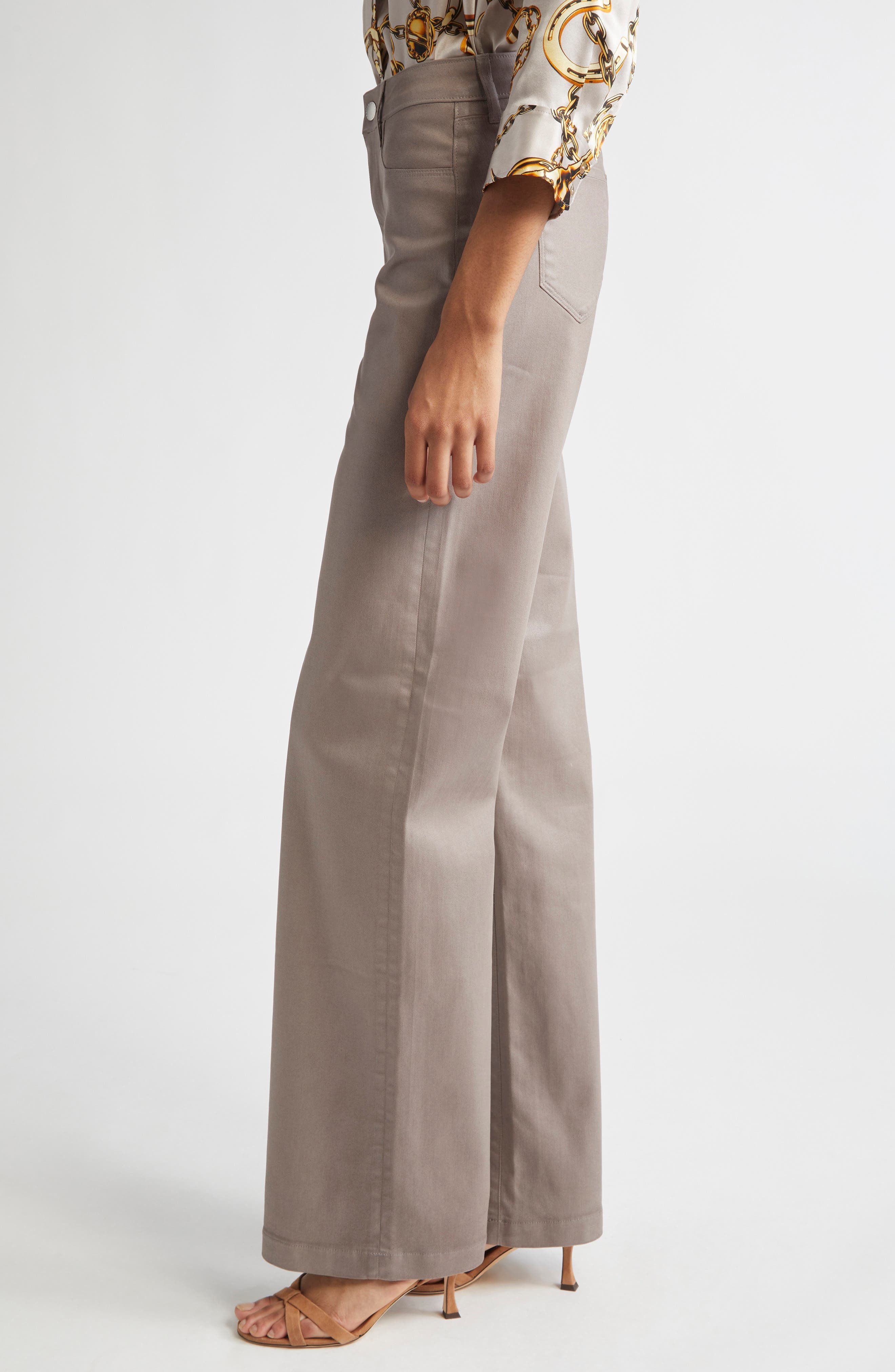 L'AGENCE Clayton High Waist Wide Leg Pants in Driftwood Coated at Nordstrom - 4
