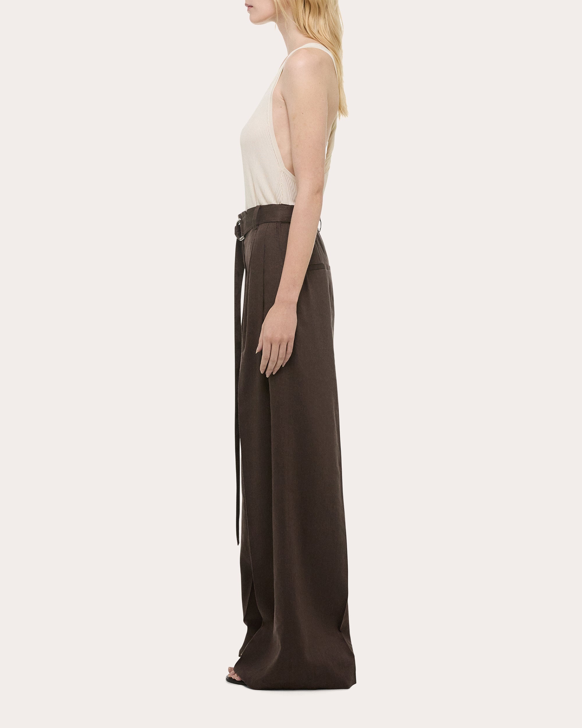 Pleated Linen Blend Wide-Leg Pants - 3