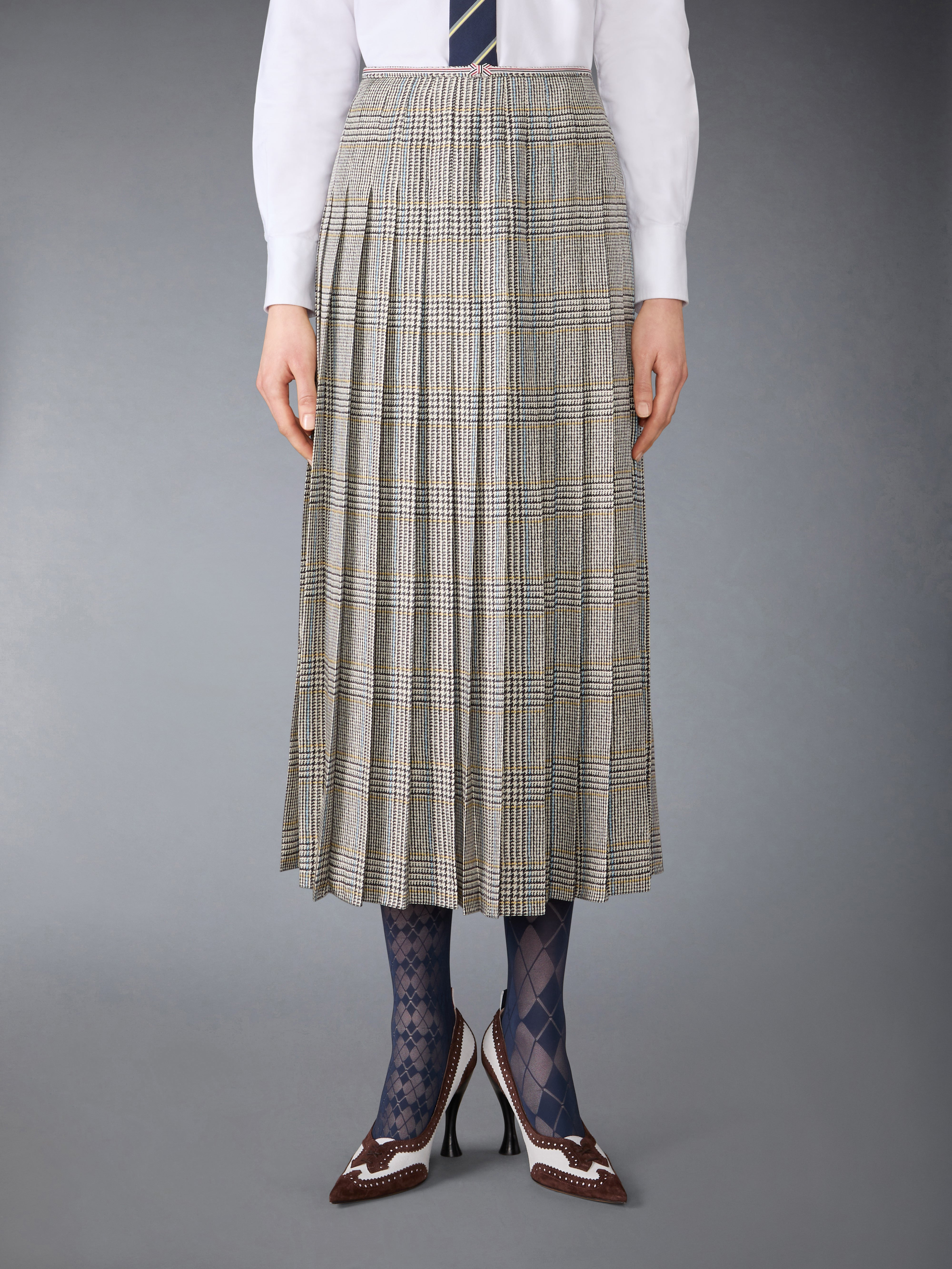 HUNTING TWEED SILK TWILL PLEATED SKIRT - 2