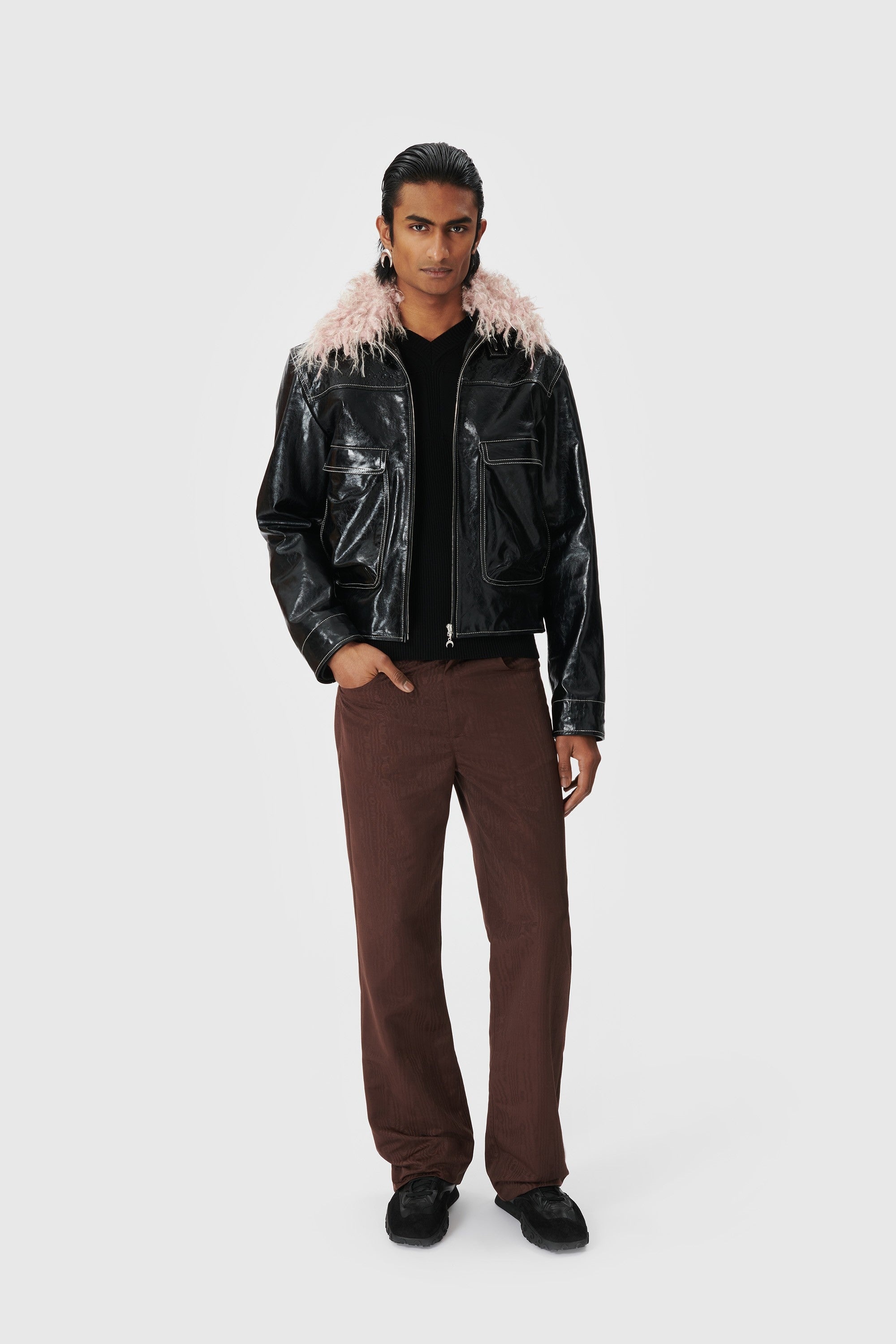 Embossed Leather Bomber Jacket - 2