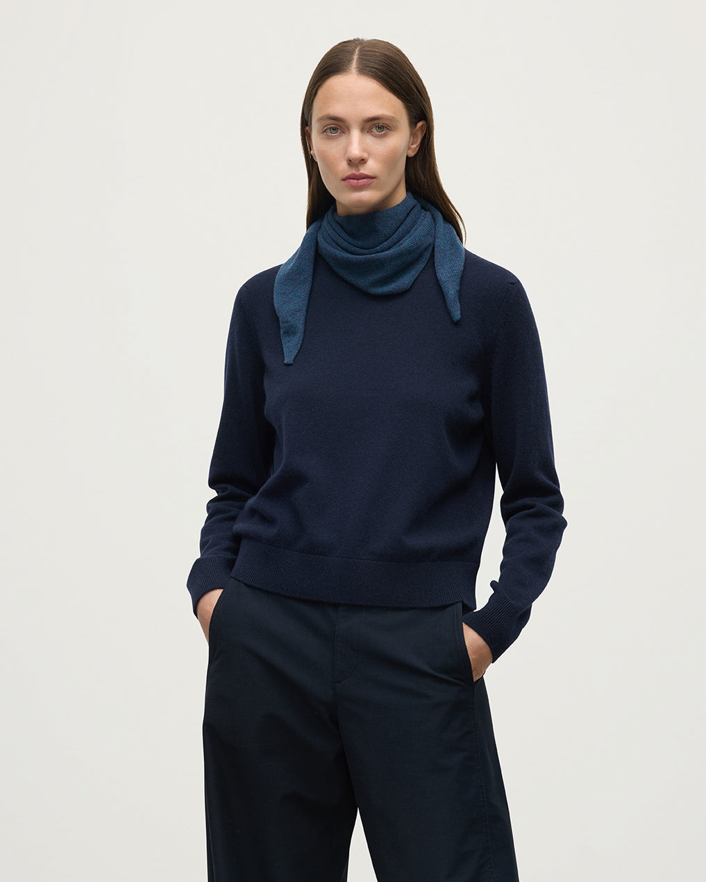 Gauzy Cashmere Navy Triangle Neck Tie - 4