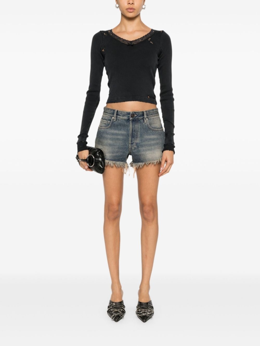 logo-patch denim shorts - 2