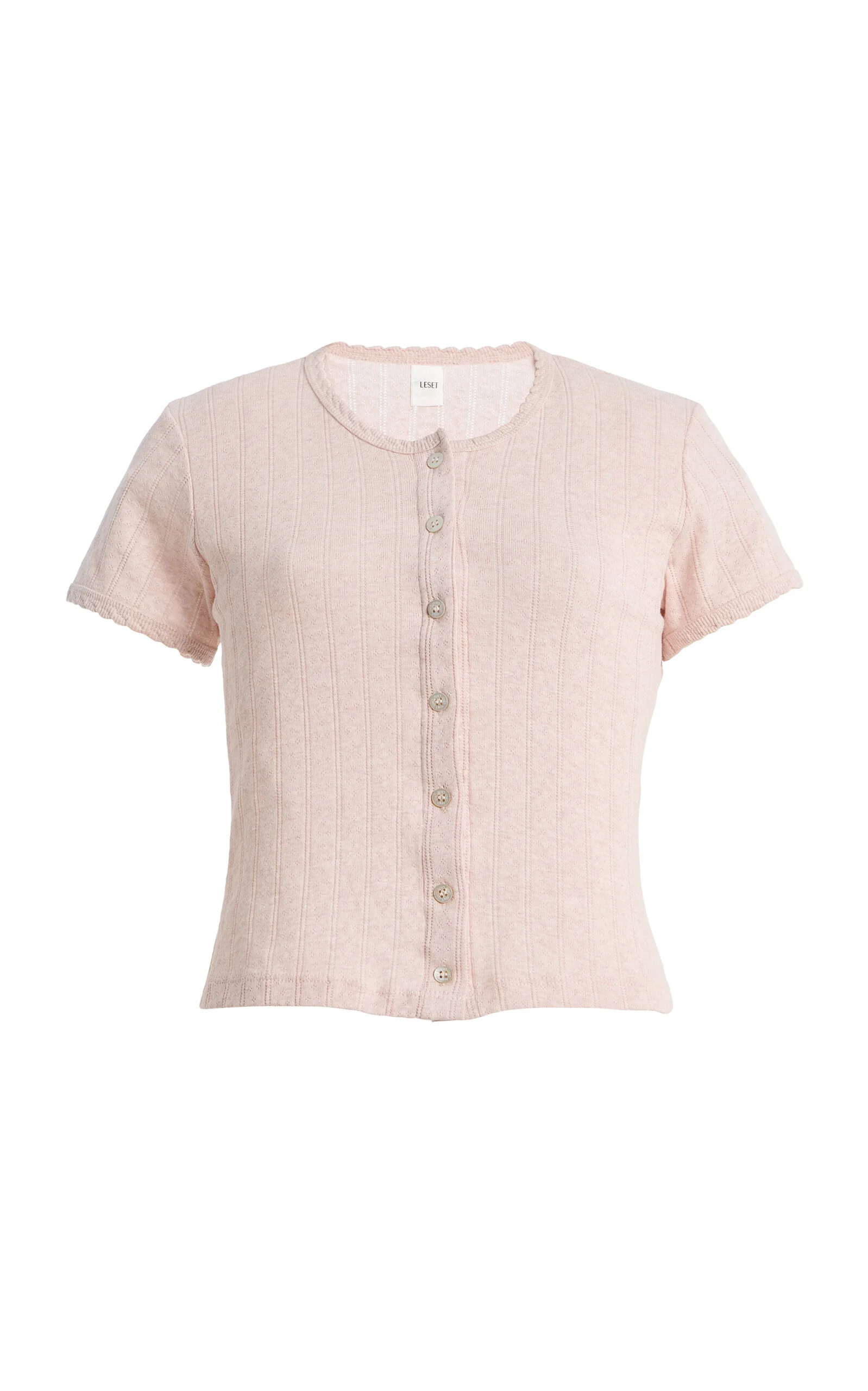Pointelle-Knit Cotton Short-Sleeve Cardigan pink - 1