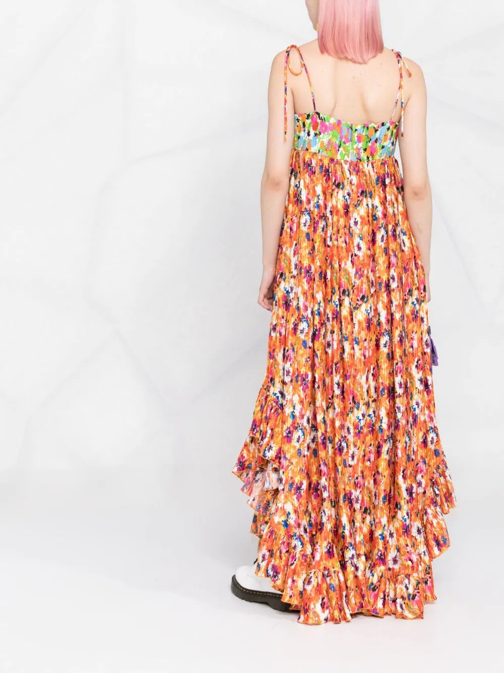 floral print pleated maxi dress - 6