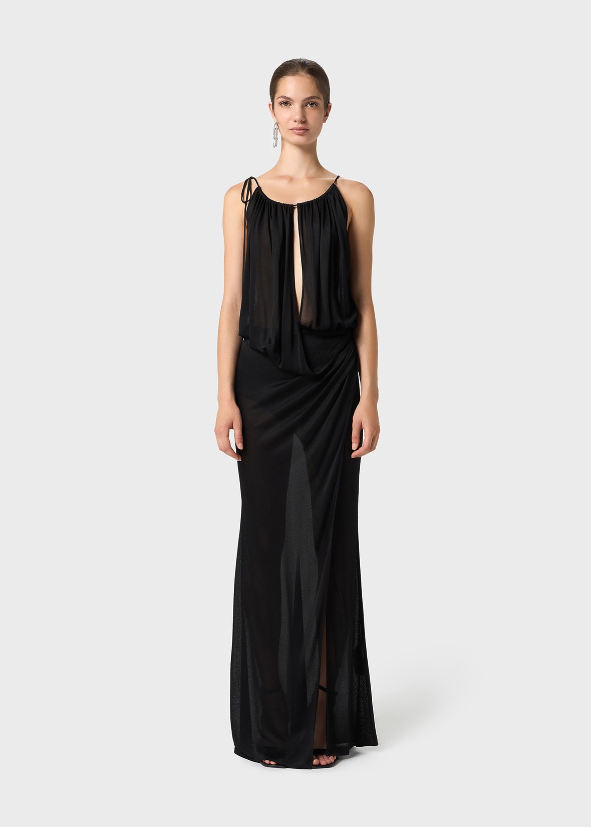 JERSEY LONG DRESS WITH DRAPES - 3
