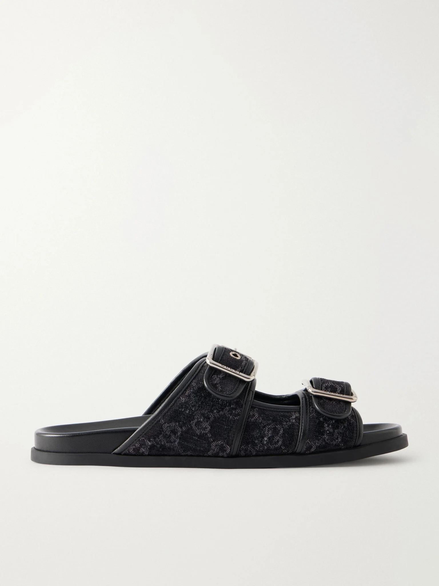 Logo-Jacquard Leather-Trimmed Canvas Sandals Black - 1