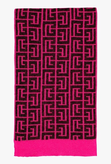 Capsule After ski - Neon pink and black Balmain-monogrammed wool scarf - 1