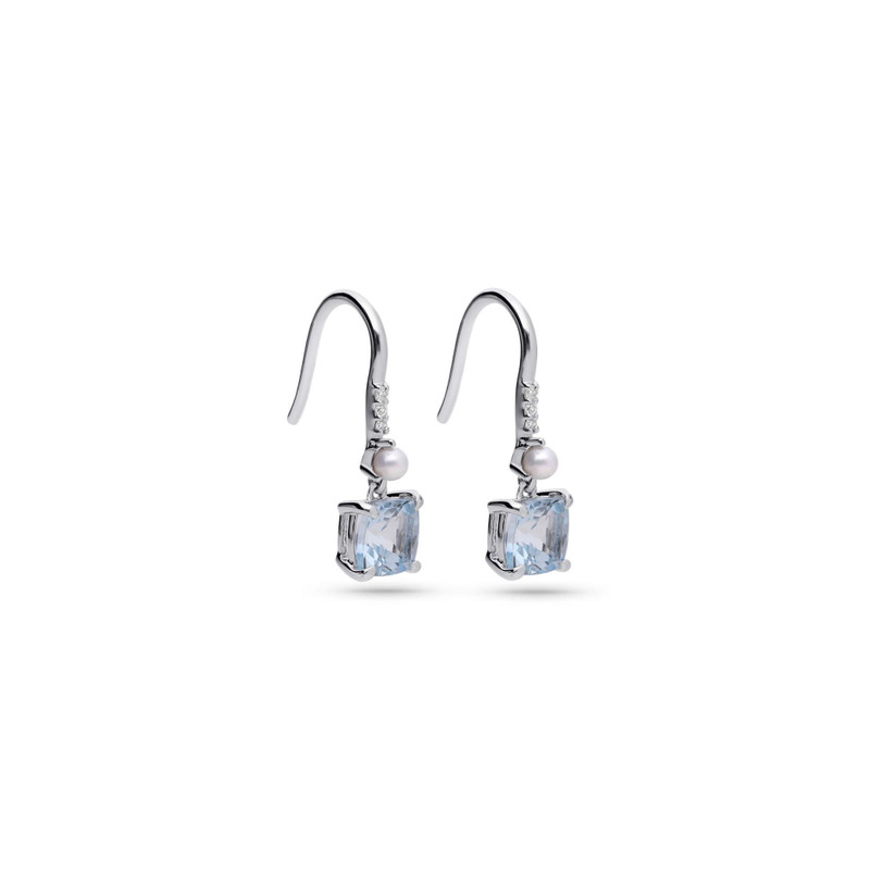Cushion Cut Aquamarine and Pearl Drop Earrings 3