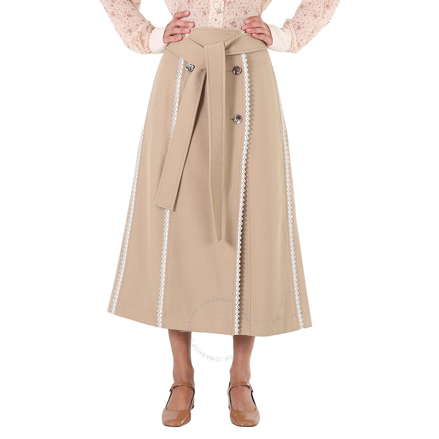 Chloe Ladies Pearl Beige Scallop-Trim Belted Trench Skirt, Brand Size 36 (US Size 4) - 3