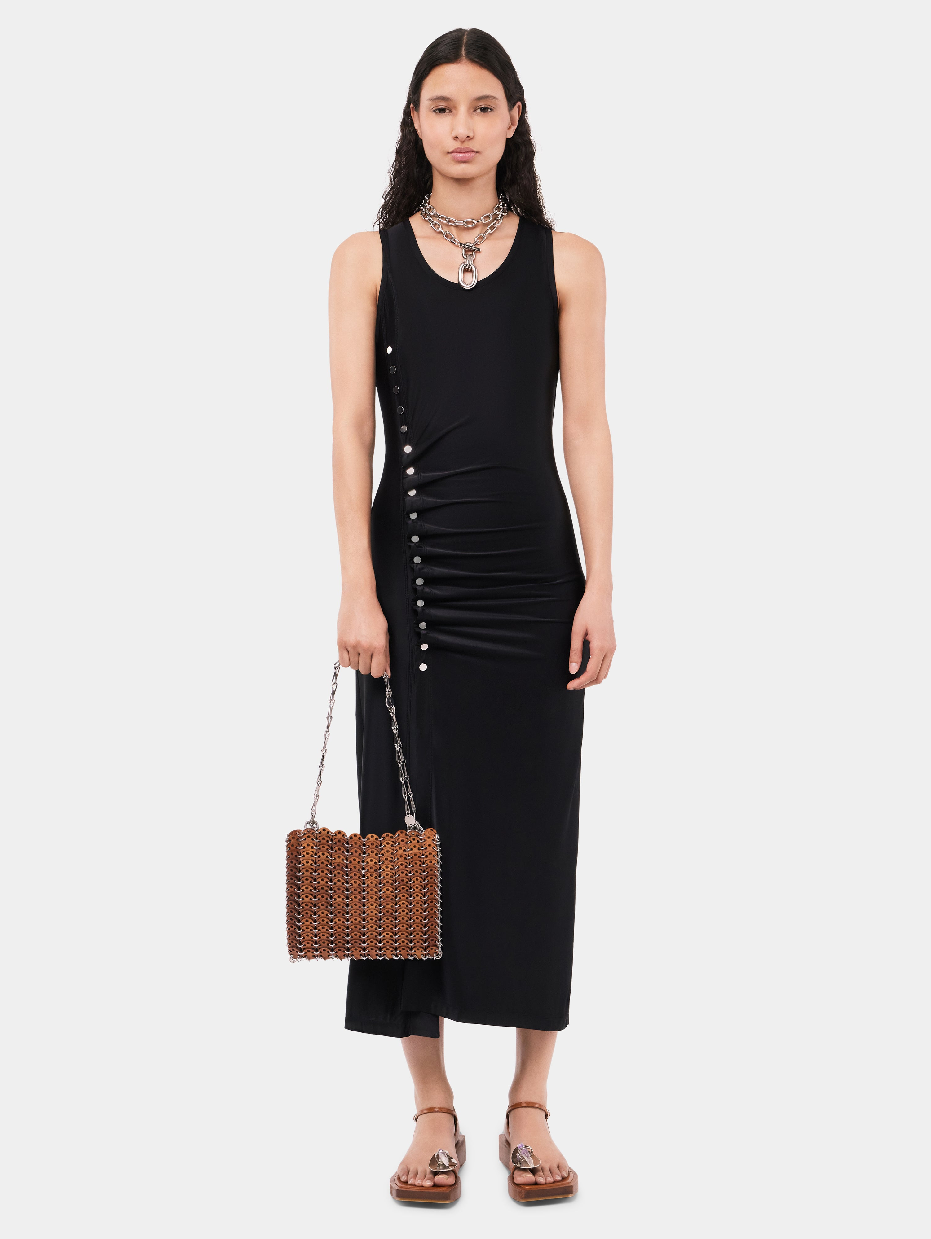 SLEEVELESS BLACK DRAPPÉ PRESSION DRESS - 2