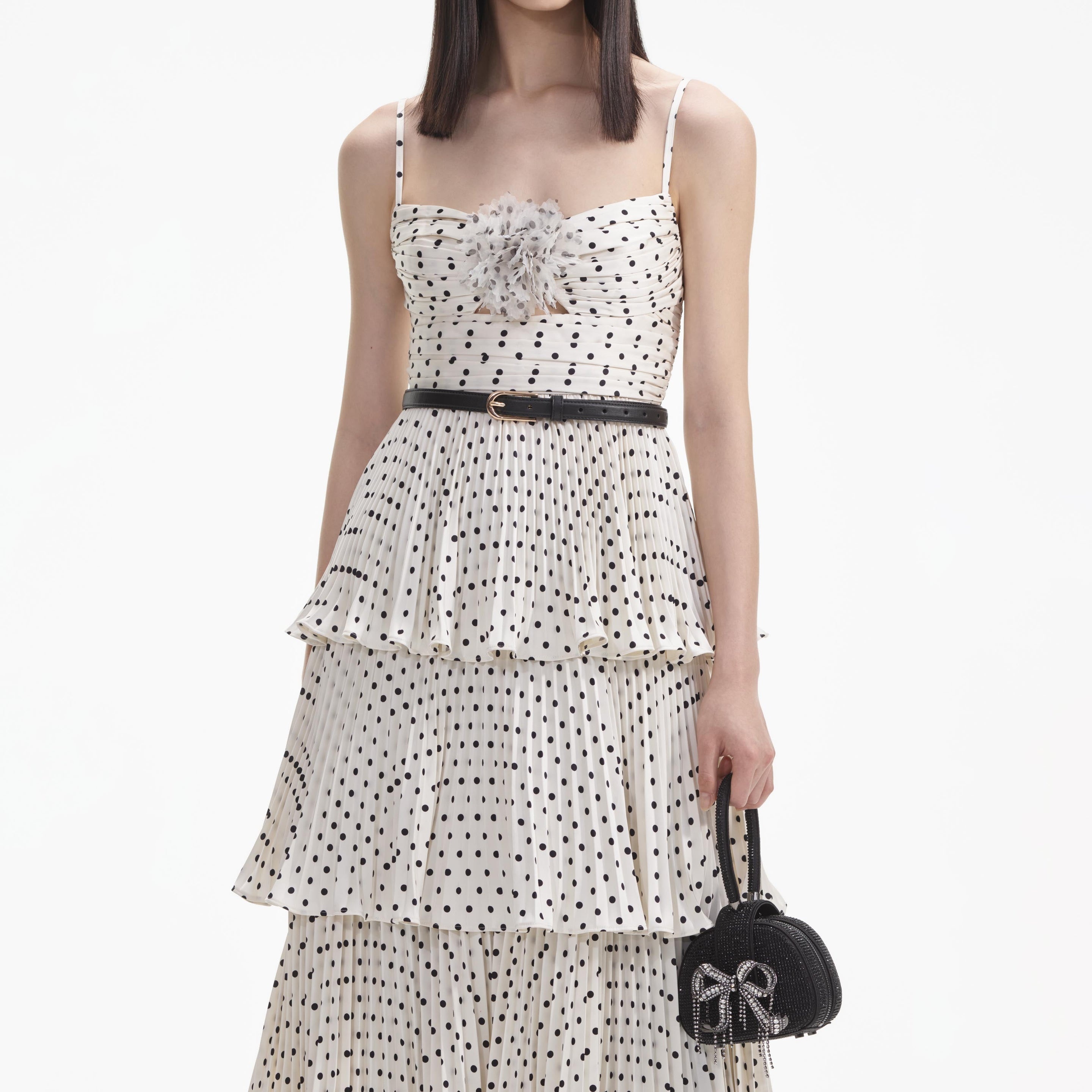 Cream Polka Dot Tiered Midi Dress - 4