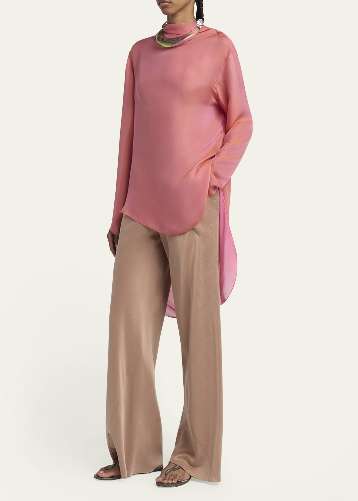 Iridescent Chiffon Cowl Backless Tunic - 2
