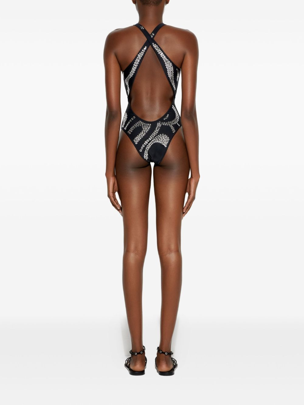 embellished cross-back swimsuit - 4