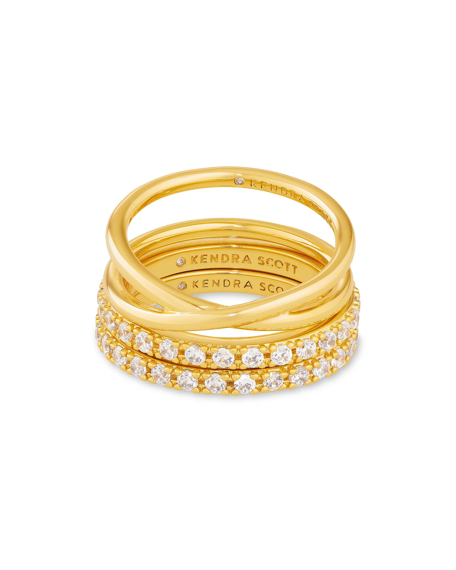 Livy Gold Rings Set of 3 in White Crystal - 1