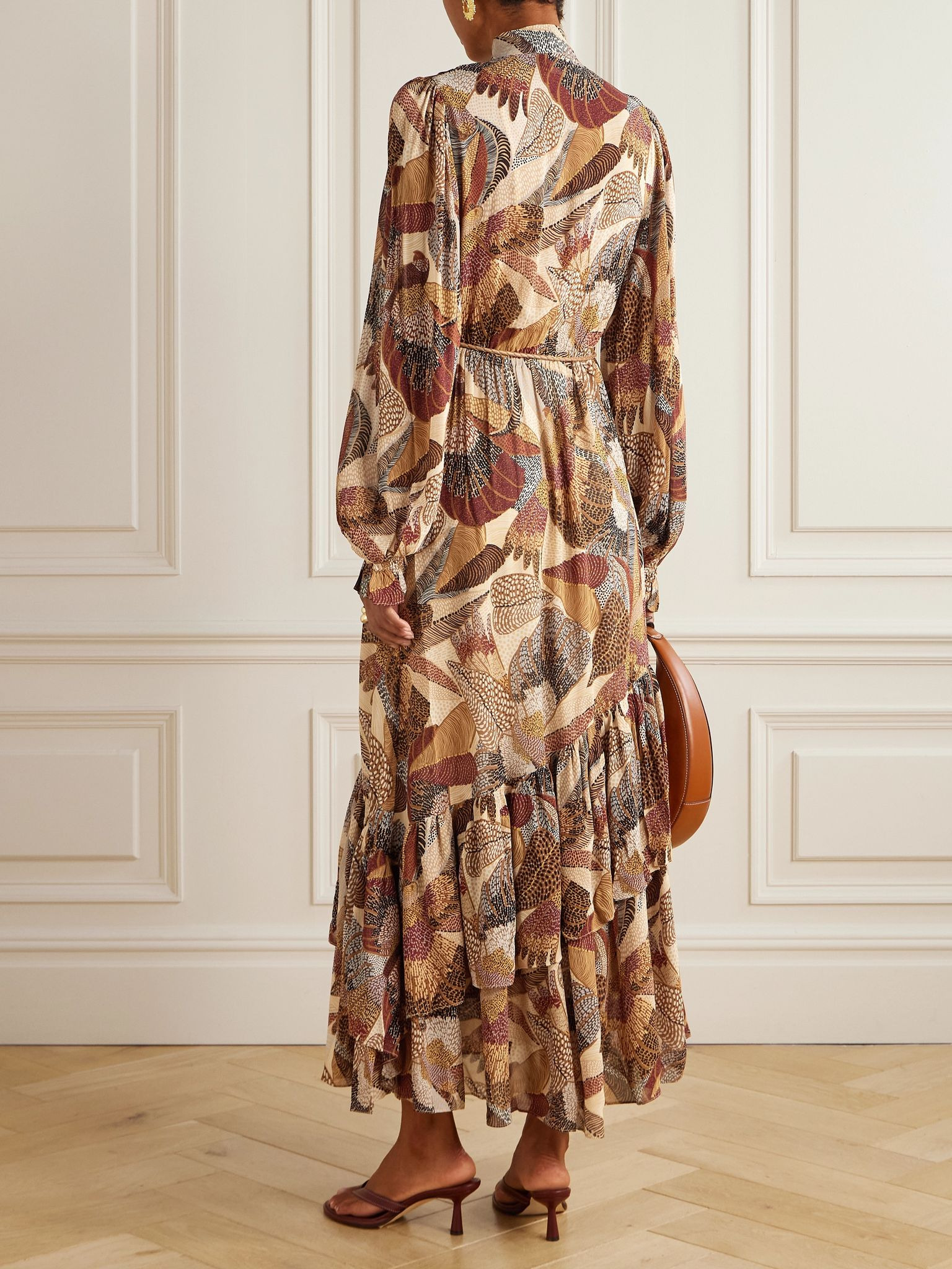 Belted printed modal maxi dress Cream - 3