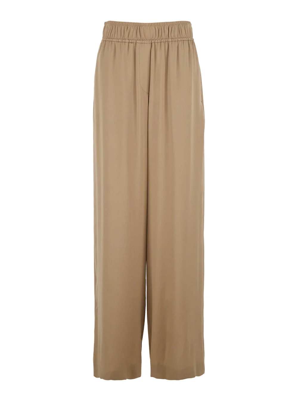 Brunello Cucinelli Women Beige Pants With Elastic Waist And Wide Leg In Silk Woman - 1