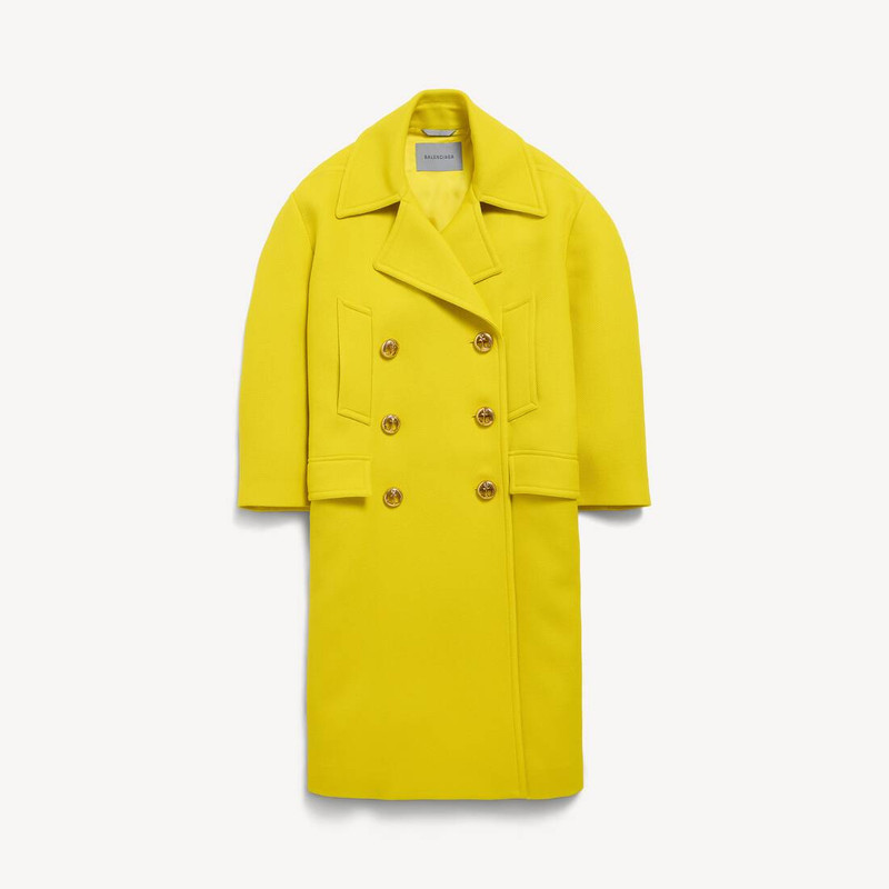 Women's Long Peacoat in Yellow 1