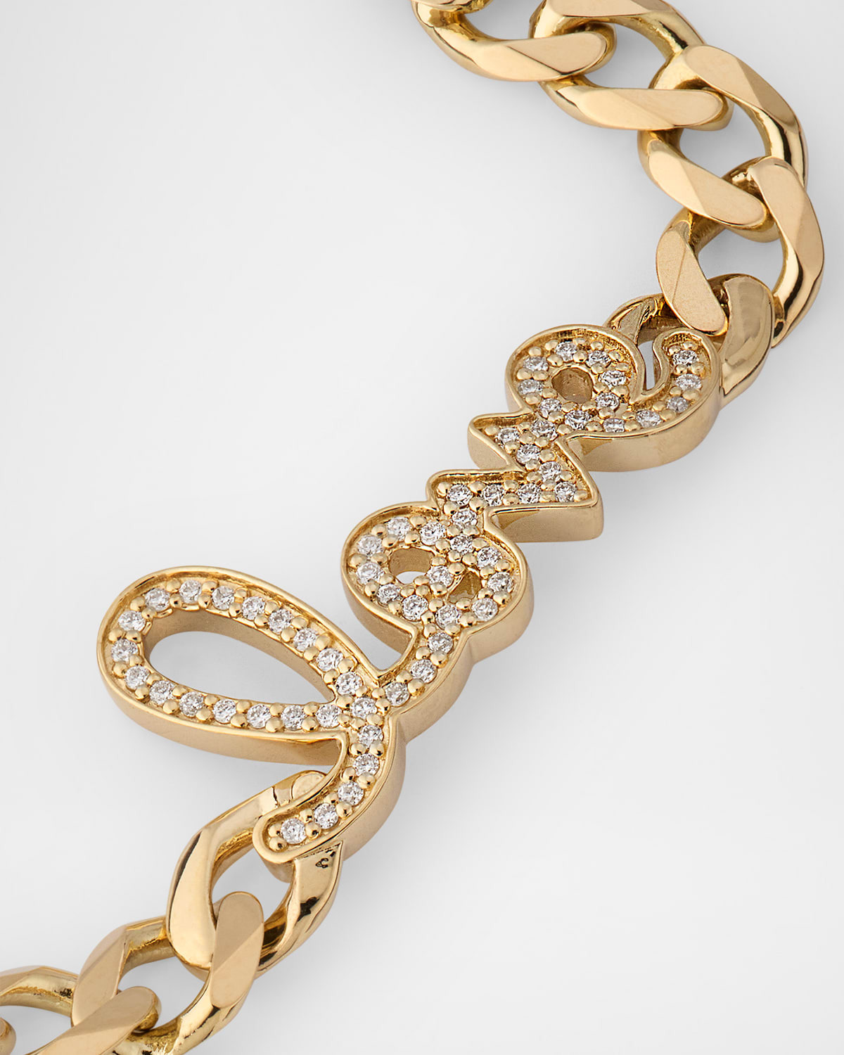 14K Yellow Gold and Diamond Love Script Curb Link Chain Bracelet - 3