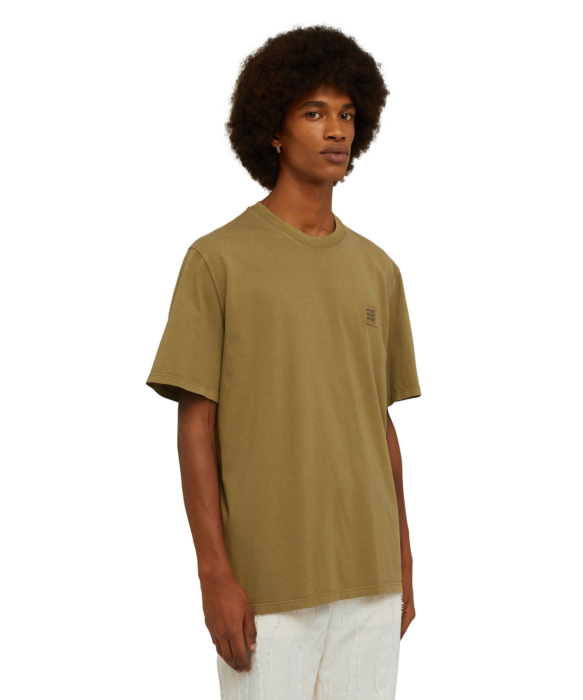 Solid color cotton crewneck t-shirt with label with logo - 4