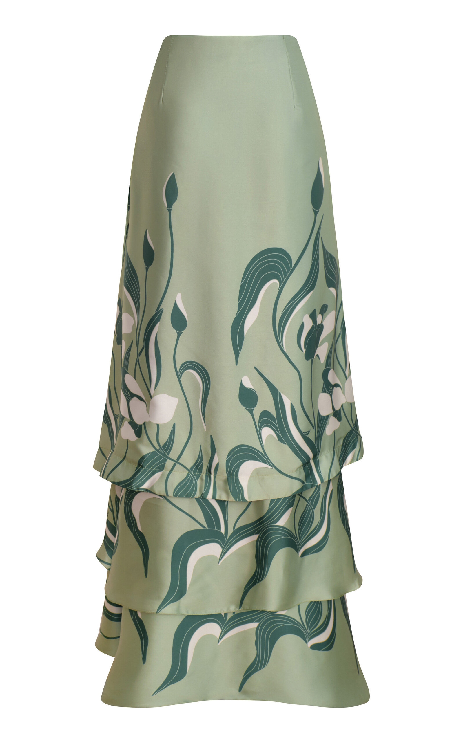 De Tulipanes Tiered Satin Maxi Skirt green - 3