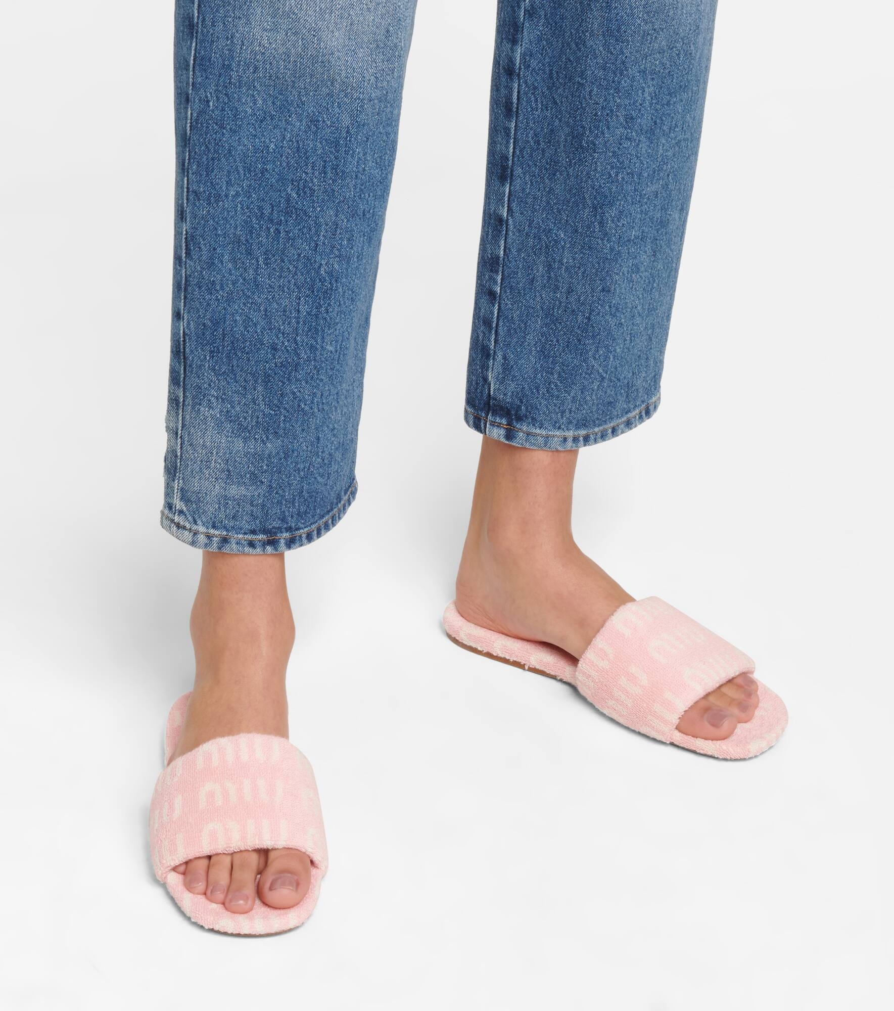ミュウページ Miu Miu Logo terry slides | REVERSIBLE