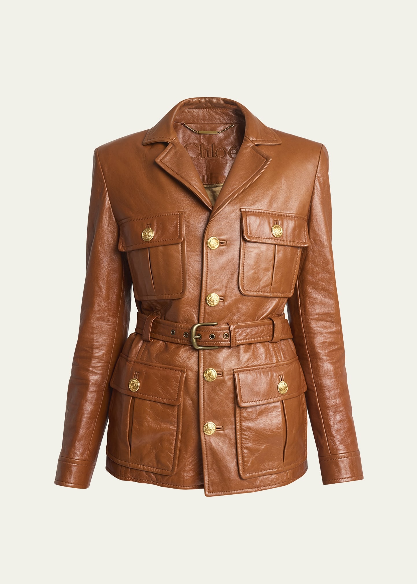 【関税&送料込】Chloe Military Style Jacket Chloé Glossy Leather Belted Military Jacket