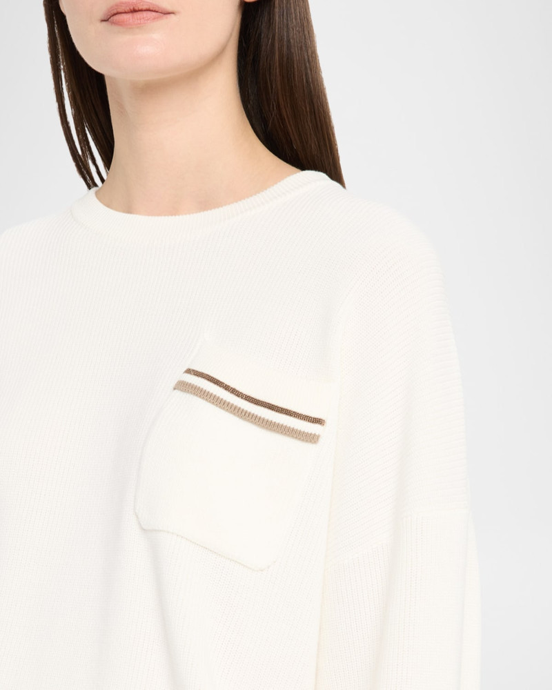 Monili-Pocket Cotton English Rib Crewneck Sweater 5