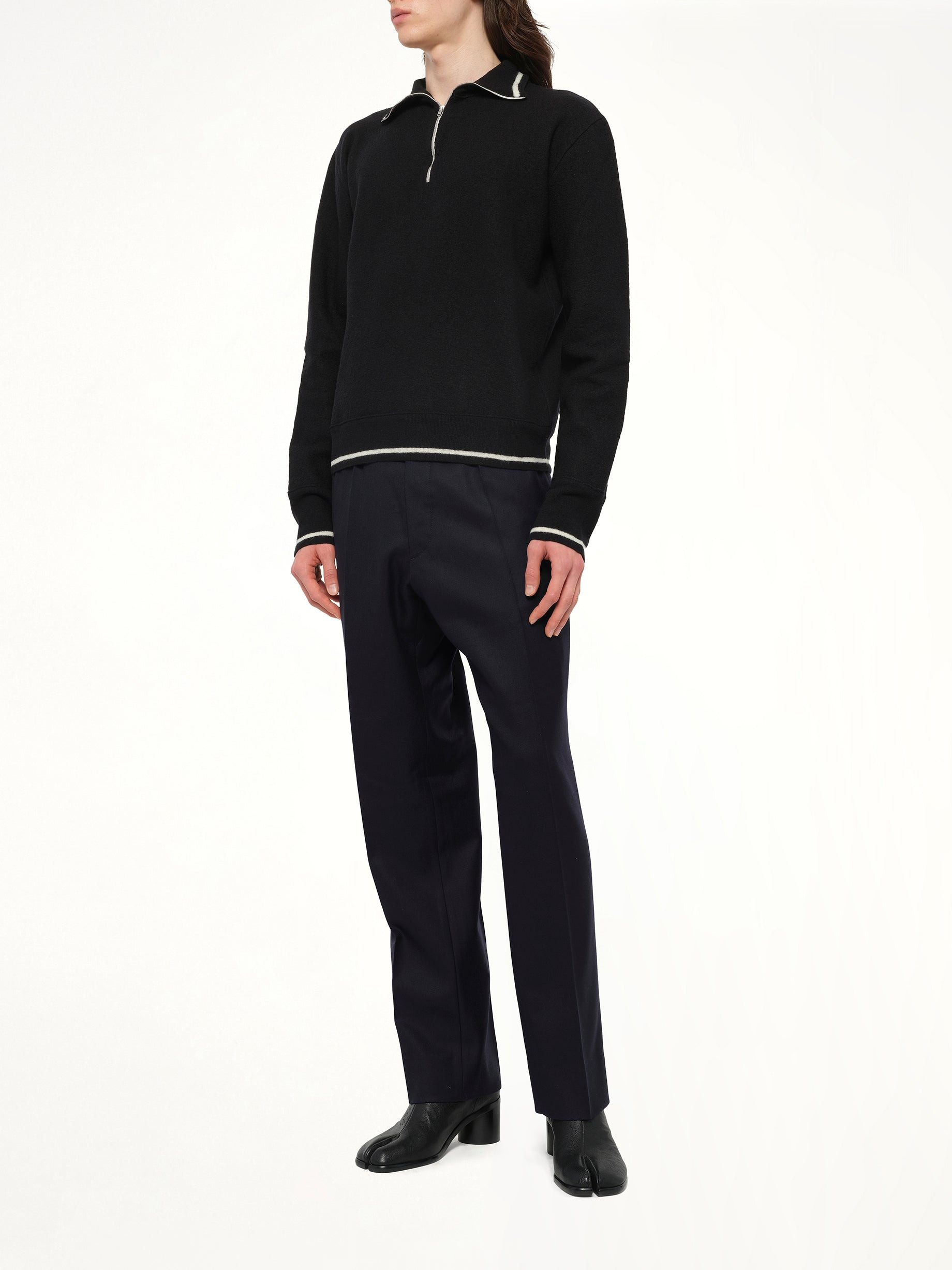 Gauge 14 Felted Zip Sweater in Black/Off White - 4