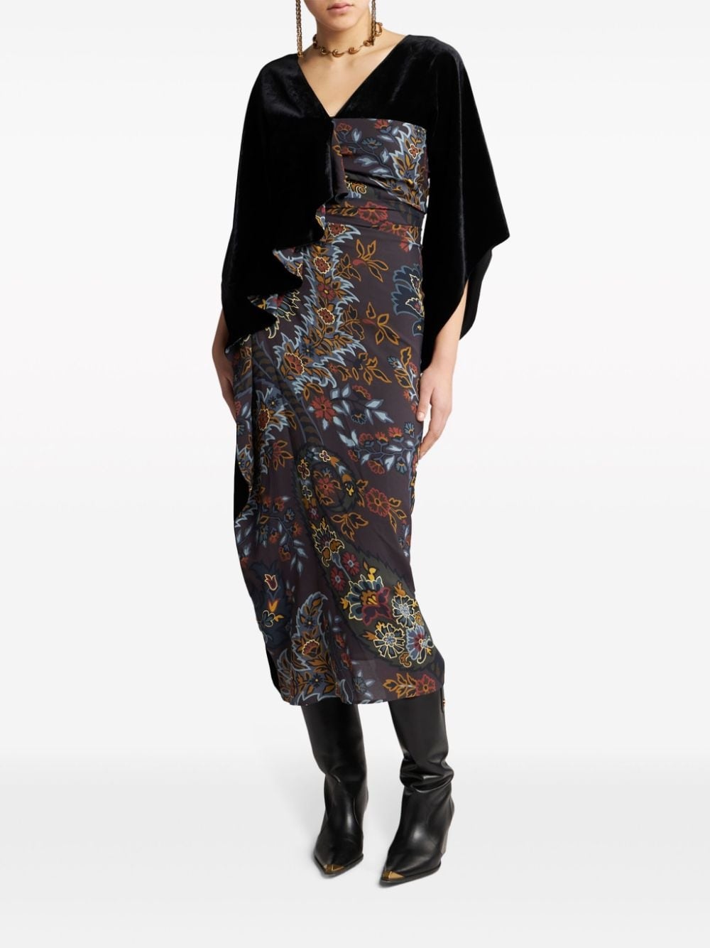paisley contrasting print dress - 2