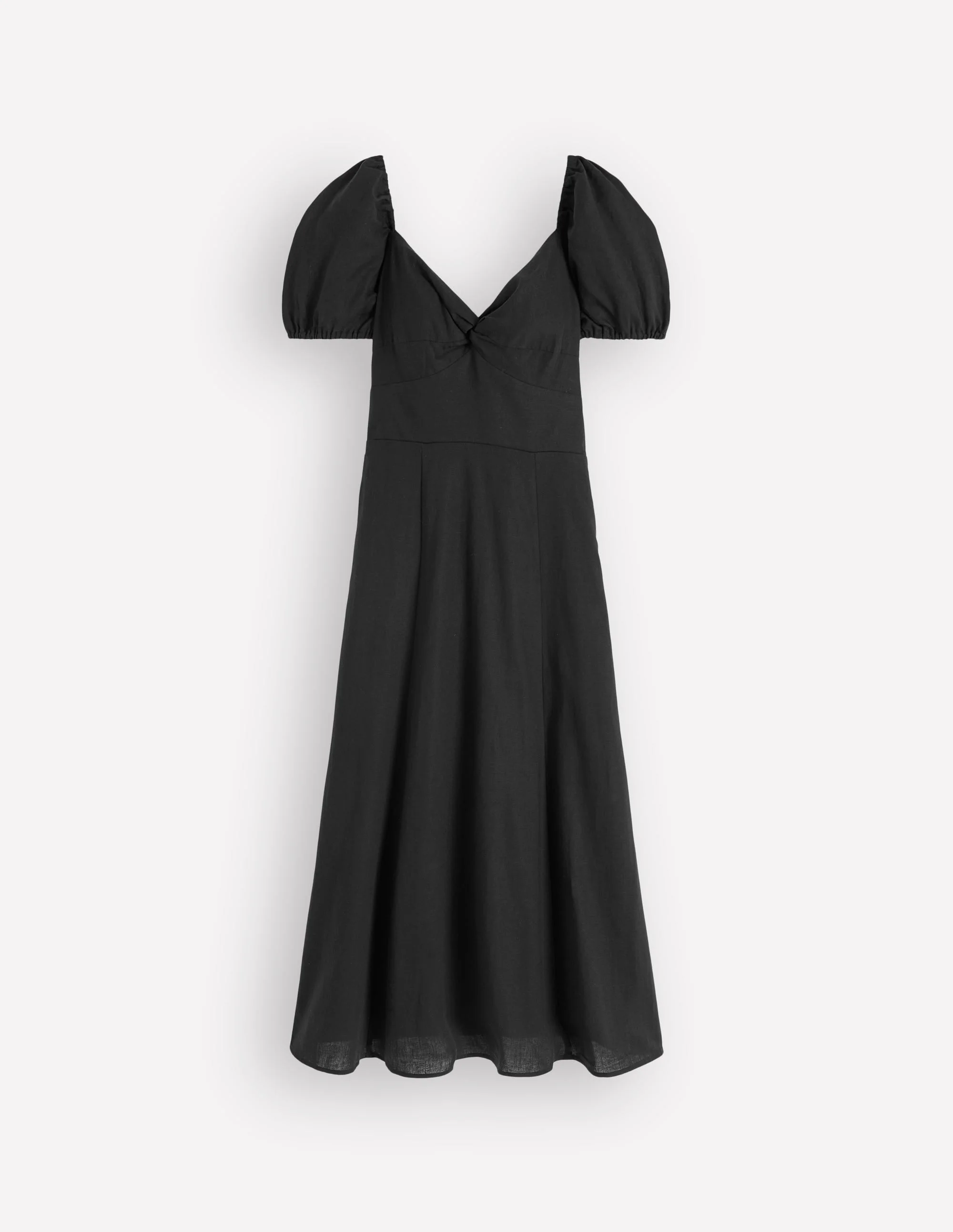 Twist Front Linen Blend Dress-Black - 1