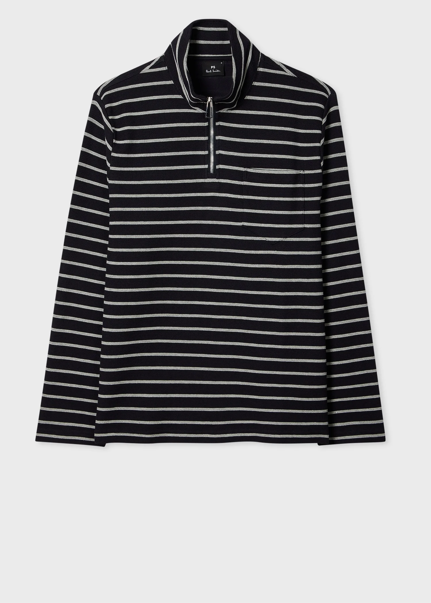 Navy Textured Stripe Zip Neck Sweatshirt - 1