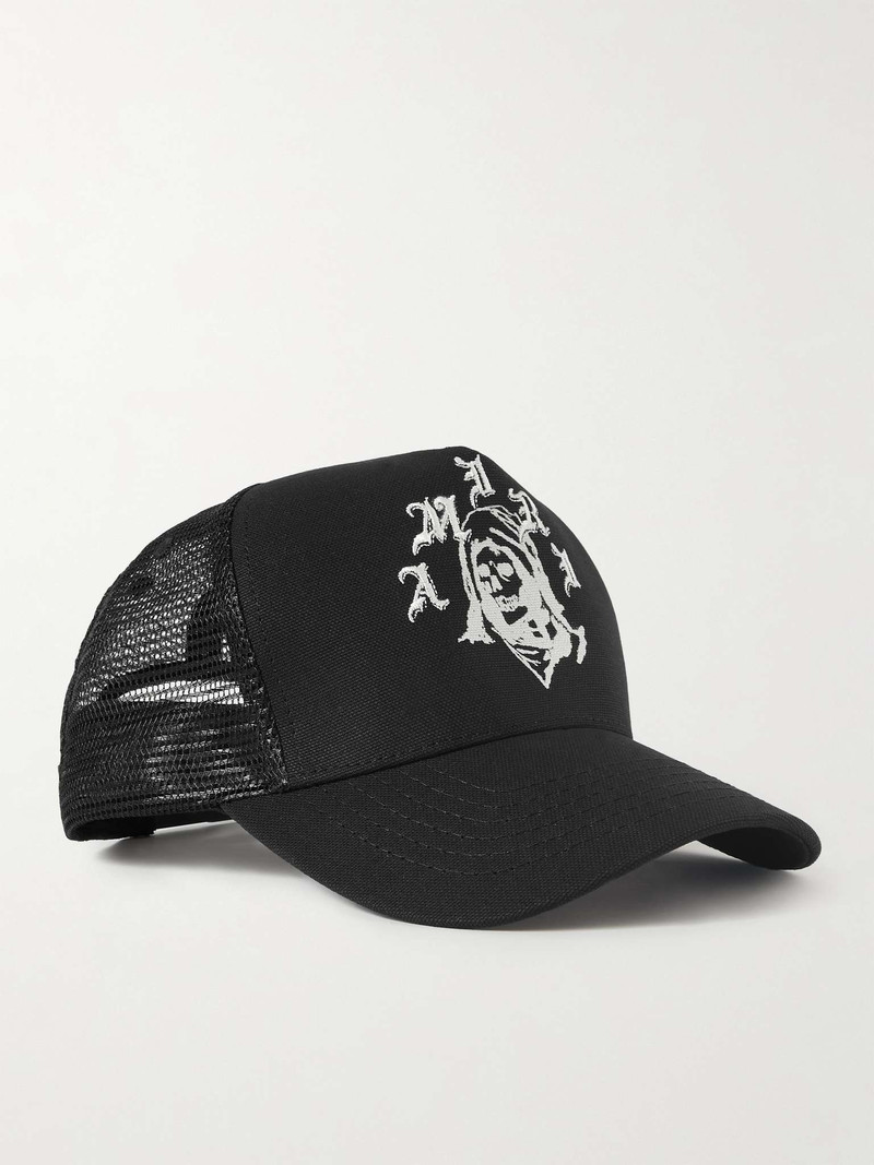 Logo-Embroidered Printed Cotton-Canvas and Mesh Trucker Hat 1