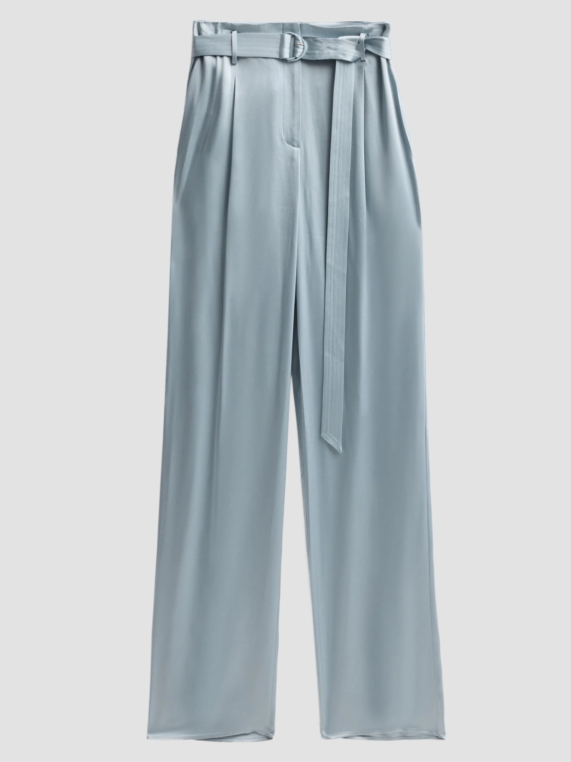 Women's Double-Faced Satin Straight-Leg Belted Pants - Dove - 1