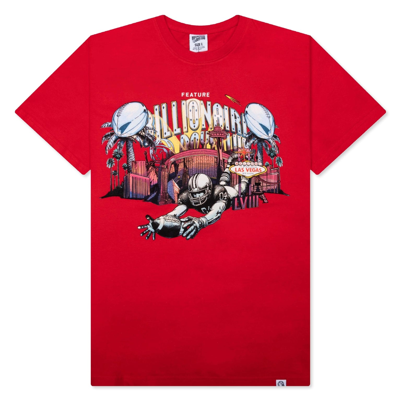 FEATURE X BILLIONAIRE BOYS CLUB TOUCHDOWN SHORT SLEEVE TEE - TOMATO RED - 1