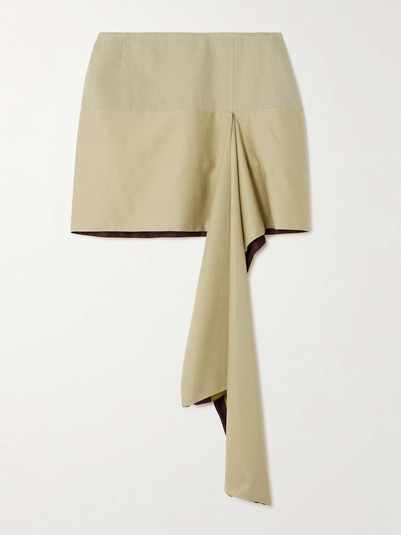 Asymmetric draped twill and satin-twill mini skirt - 1