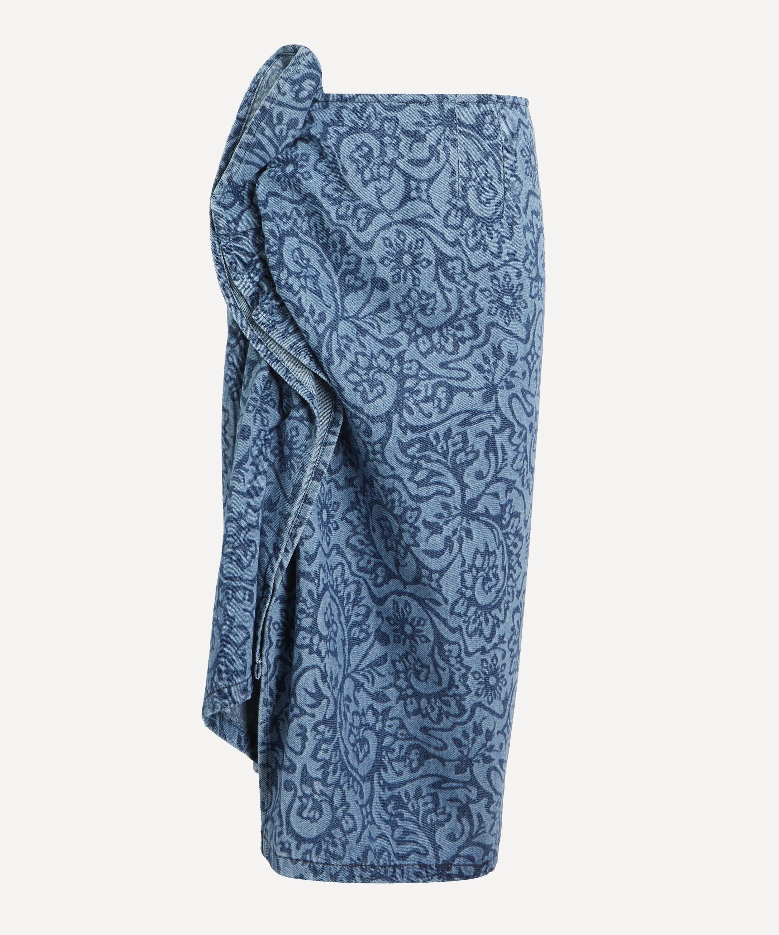Printed Denim Pencil Skirt - 1