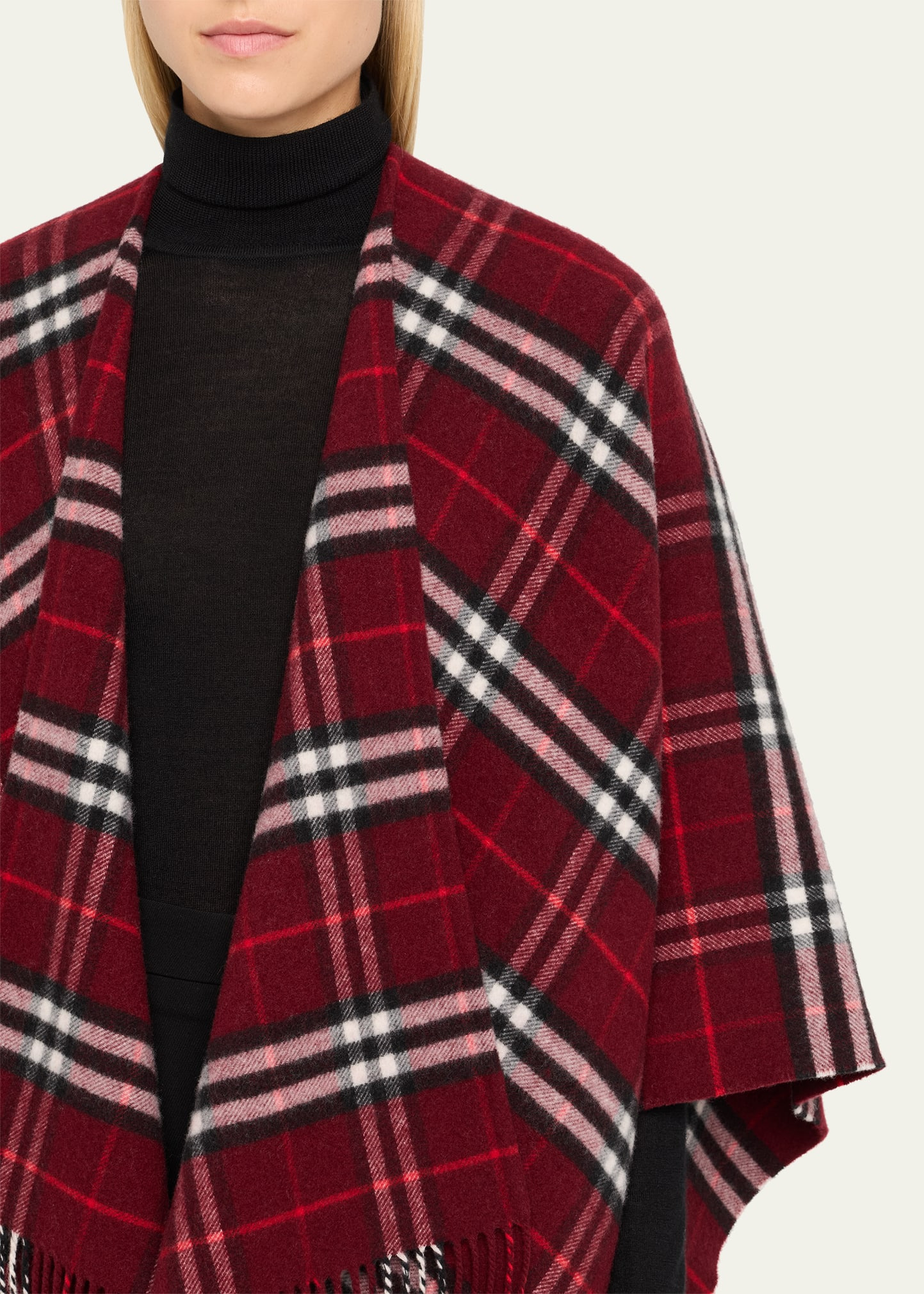 Charlotte Check Wool Cashmere Cape - 5