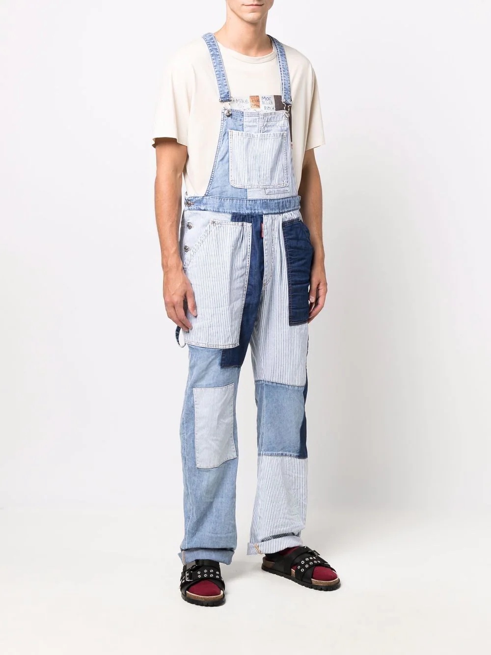 patchwork denim dungarees - 3