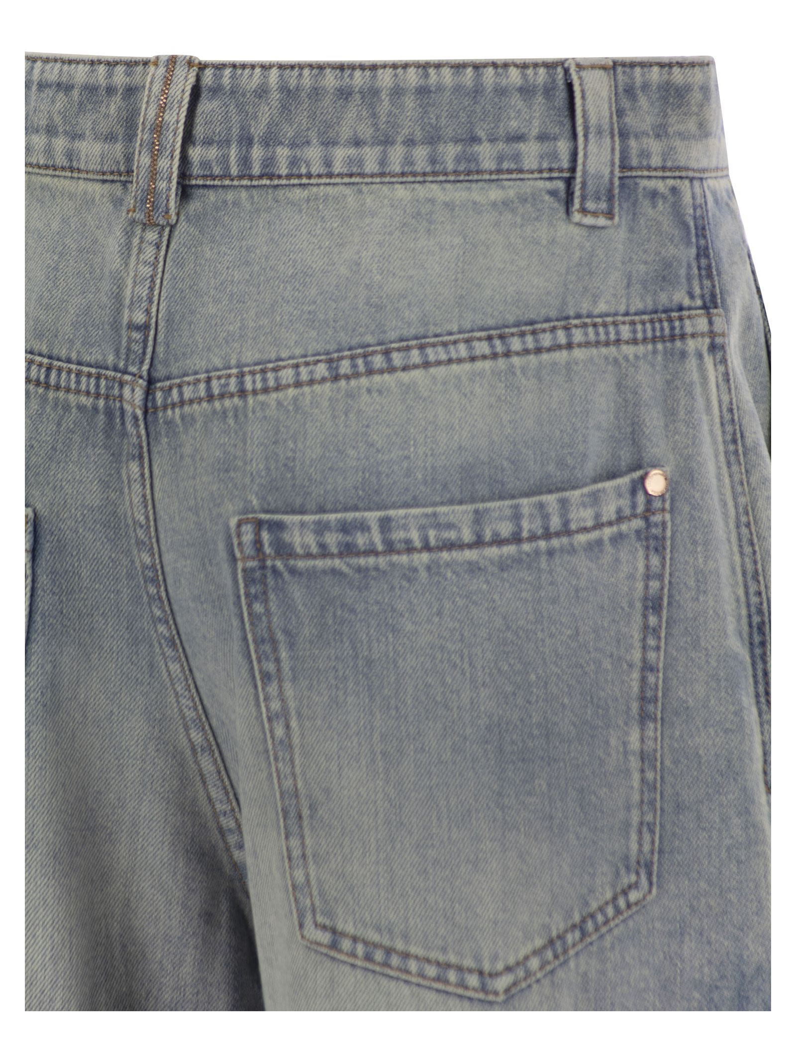 Brunello Cucinelli Women Soft Denim Low-Slung Trousers With Adjustable Waistband And Monile - 4