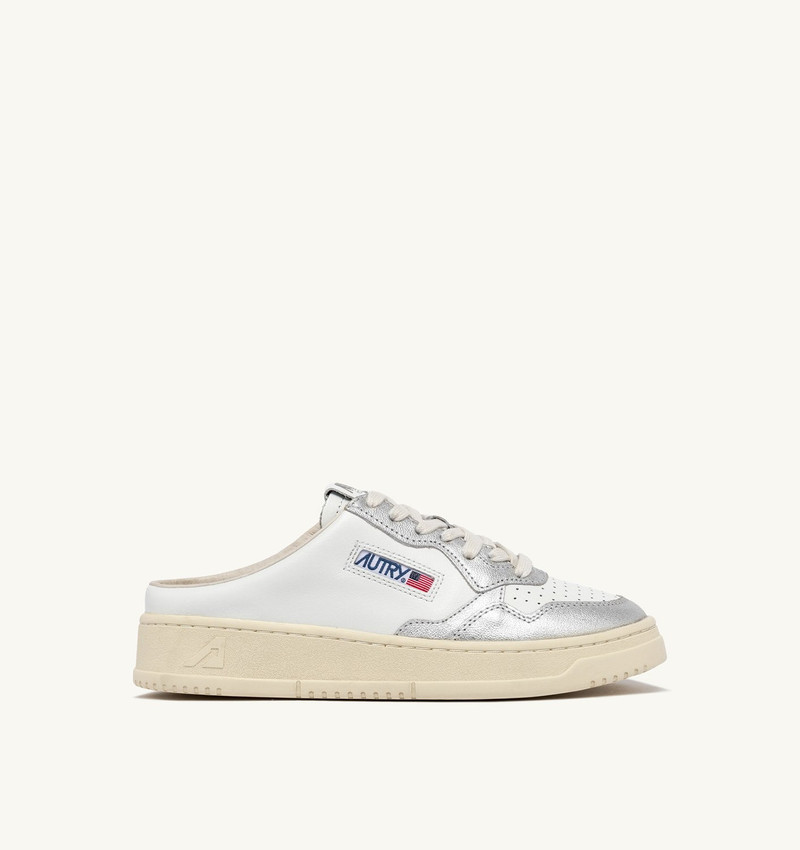 MEDALIST MULE SNEAKERS IN WHITE AND SILVER LEATHER 1