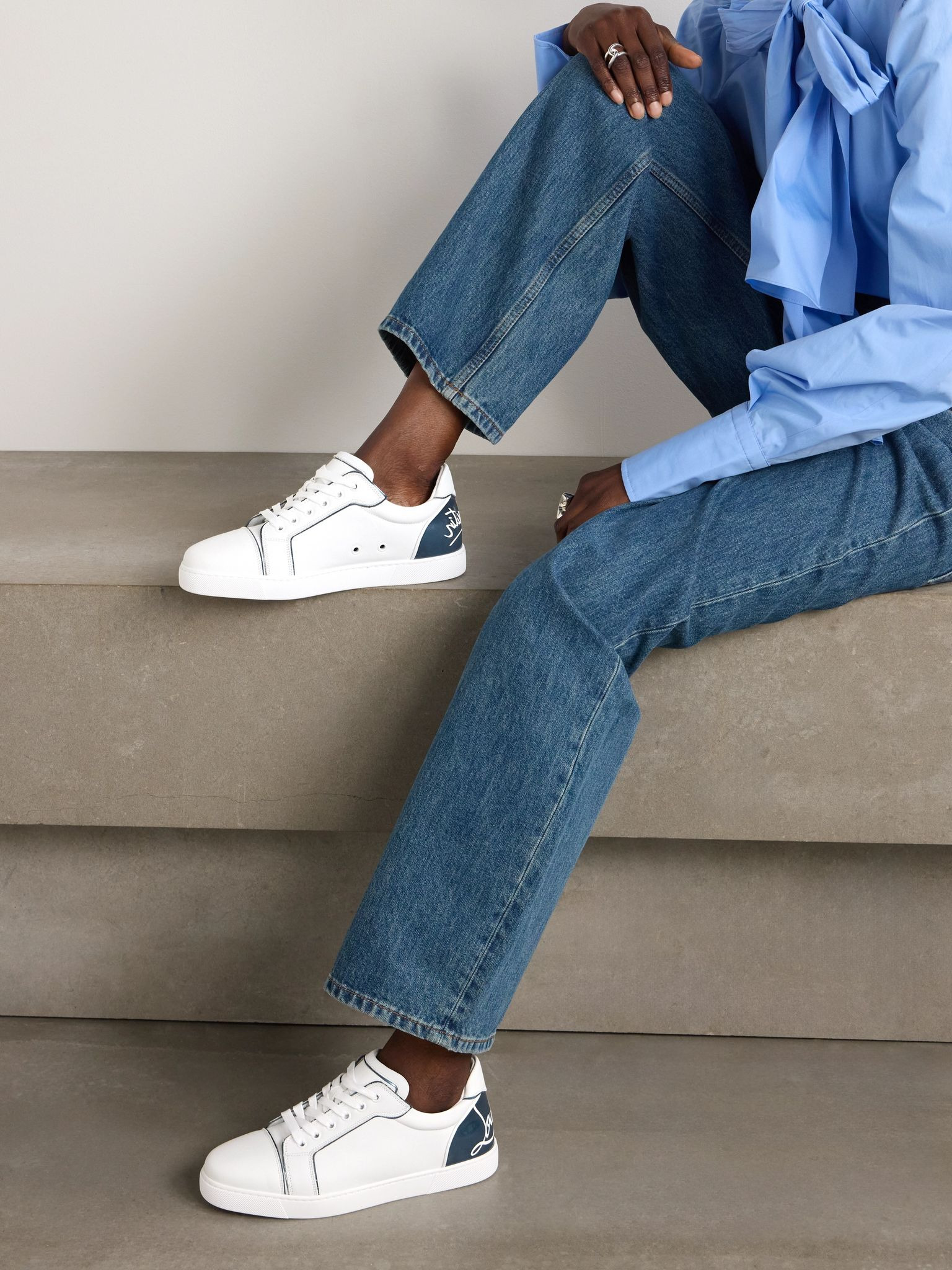 Fun Vieira patent-leather trimmed leather sneakers White - 2