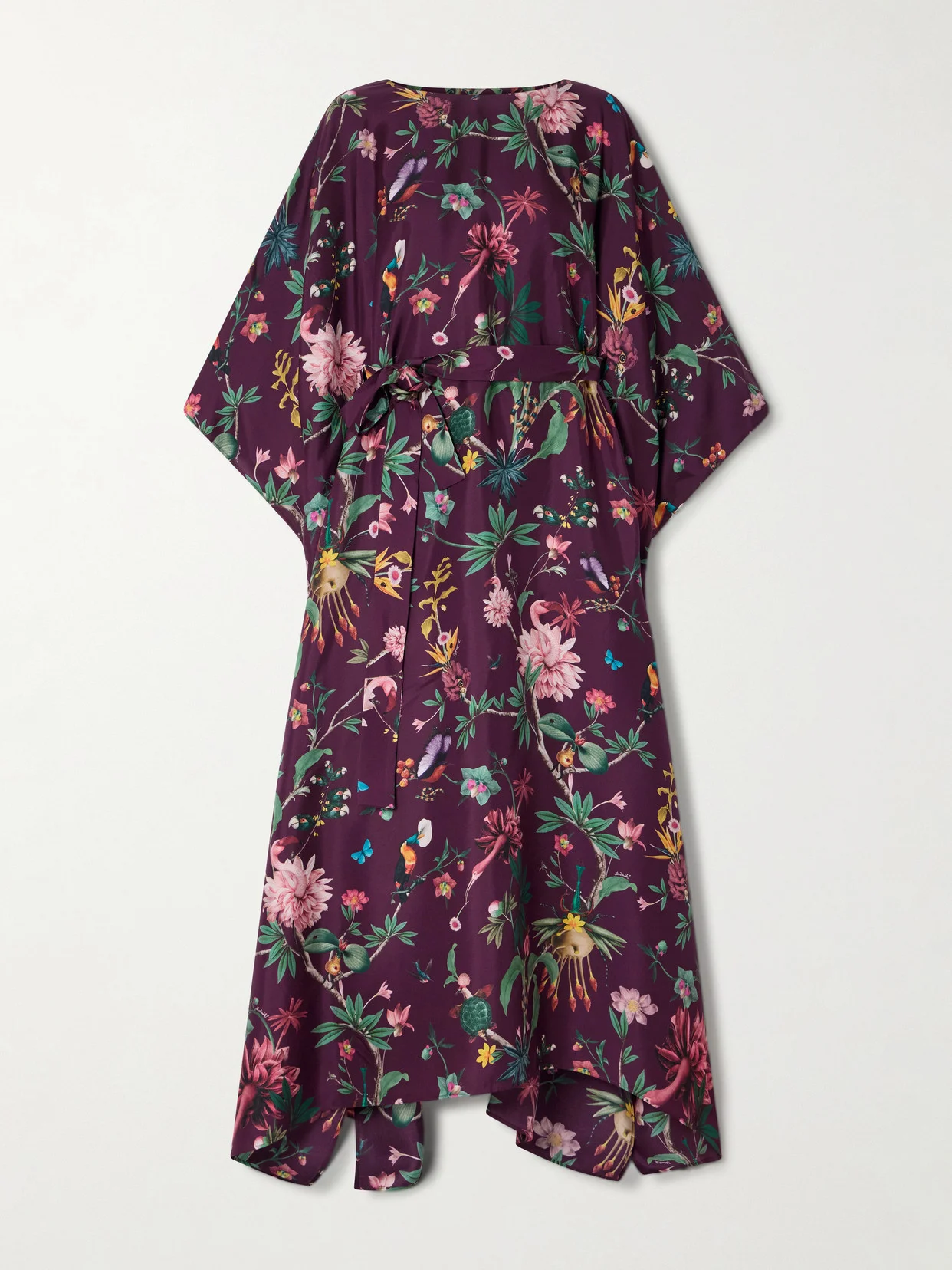 Belted Floral-print Silk-twill Kaftan - 1
