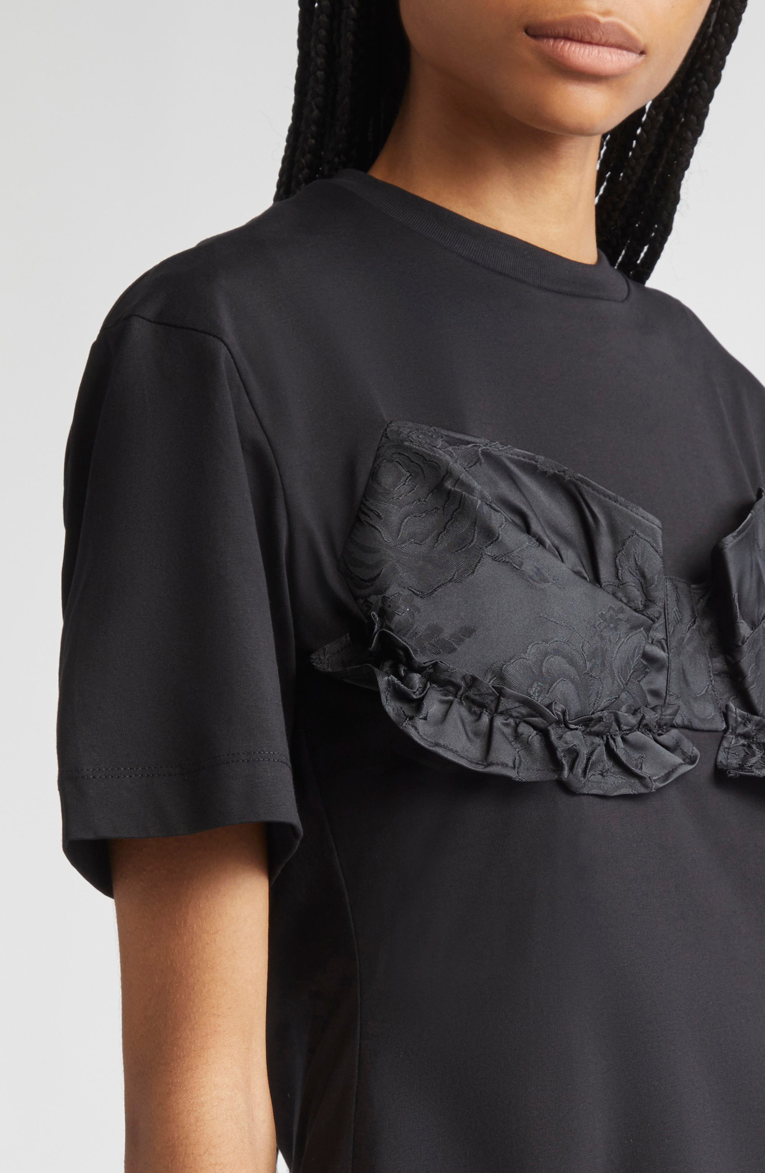 Simone Rocha Patchwork Frill Bust Detail T-Shirt in Black/Black at Nordstrom - 5